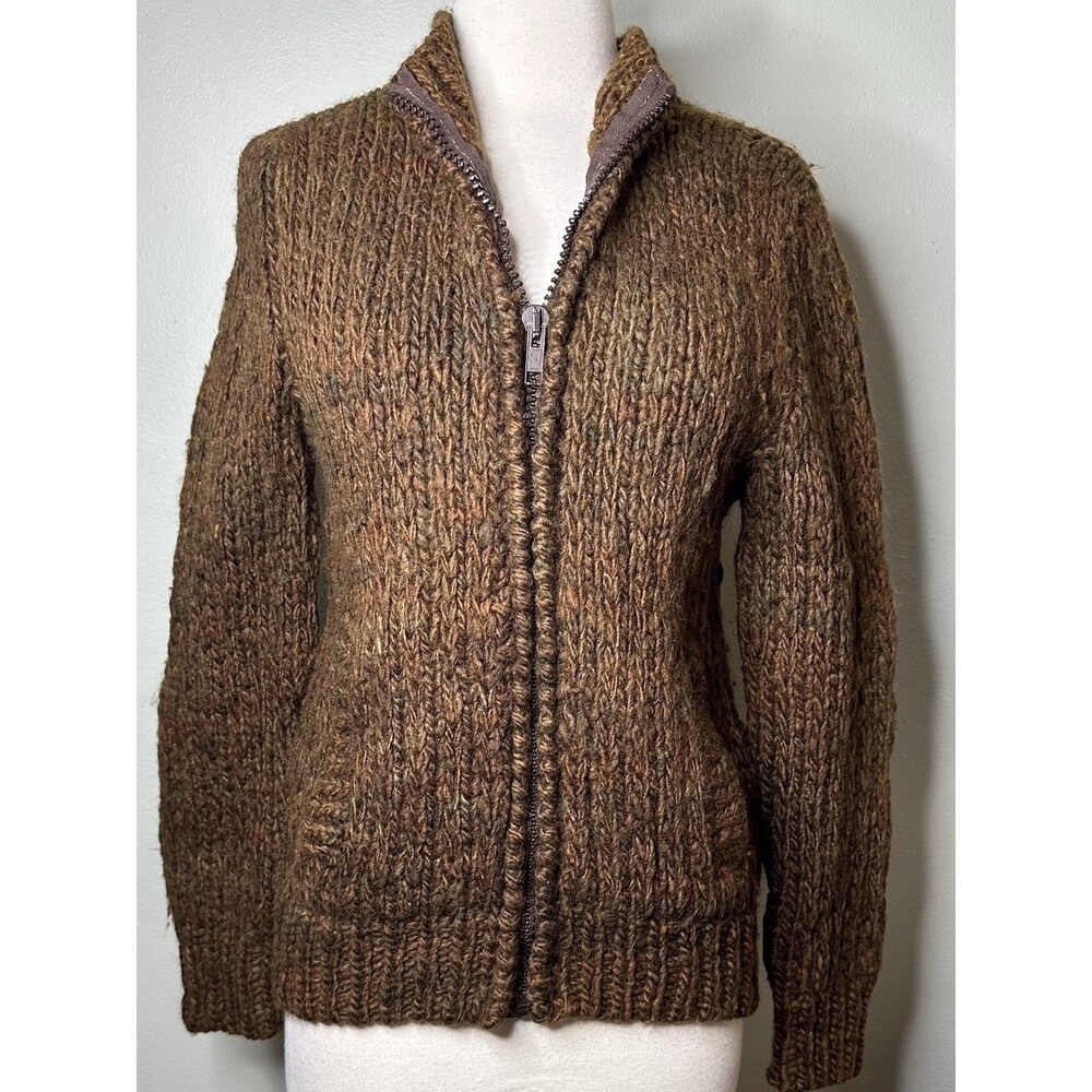 VTG Manos Del Uruguay Virgin Wool Sweater Women's M Brown Zip Nordic Fisherman